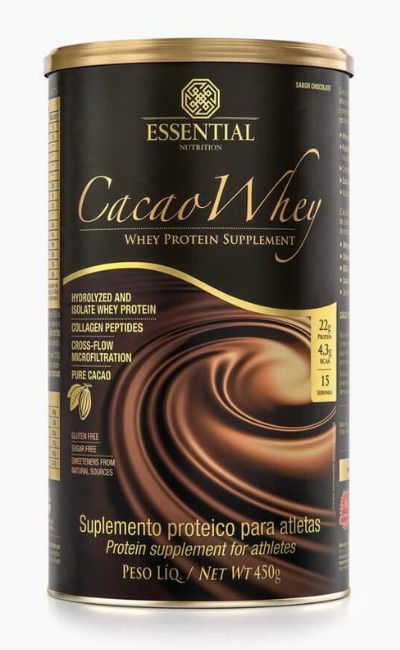 Cacao Whey, whey protein hidrolisado e isolado da Essential Nutrition. Imagem: Amazon