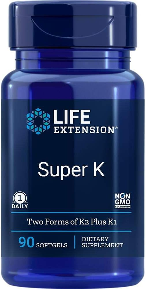 Super K, suplemento de vitamina K1 e K2 da Life Extension. Fonte da imagem: site oficial da marca.