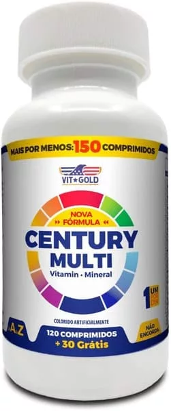 Suplemento multivitamínico Century Multi, 150 comprimidos. Imagem retirada do site da Vitgold.